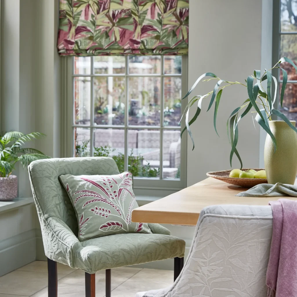 Floral roman blind fitted to dining room window Glasgow
